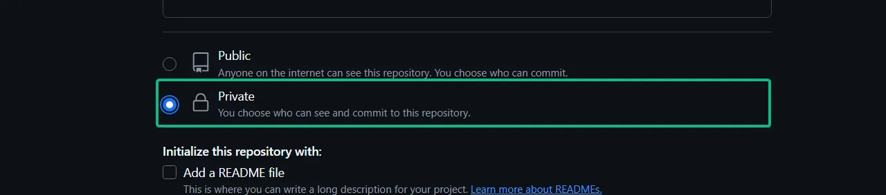 GitHub Private設定画面