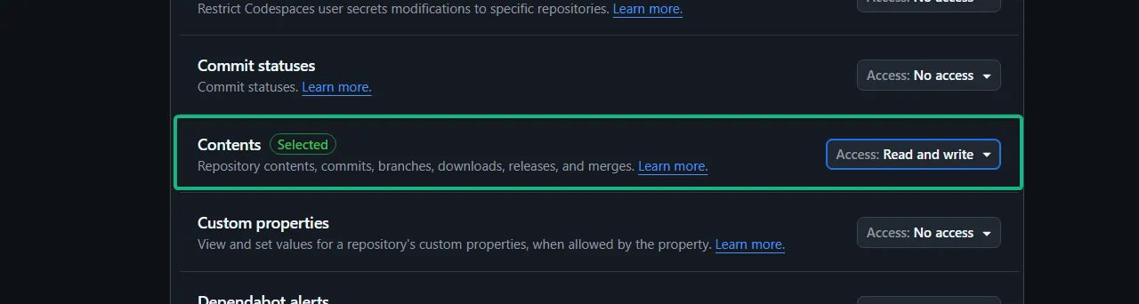 GitHub Personal Access Token設定画面